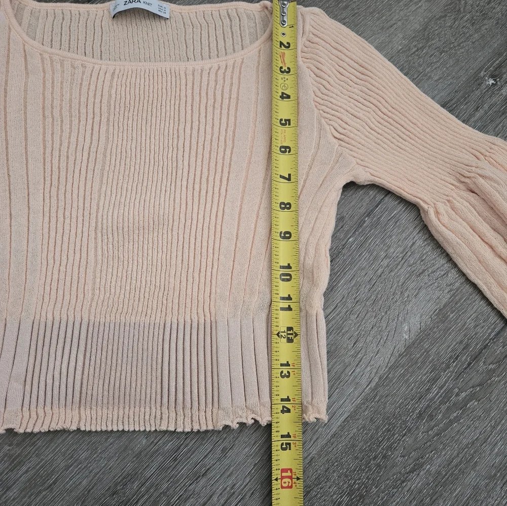 Zara Knit Crop Balloon Sleeve Peach Blouse Top Size Medium